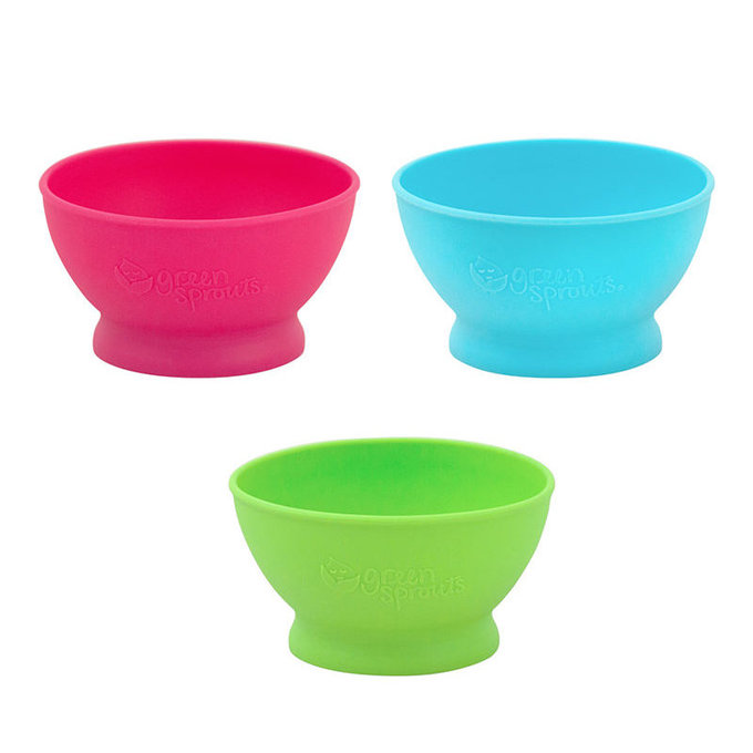 美國 green sprouts 小綠芽 超防滑寶寶學習吃飯矽膠耐熱學習碗_水藍_GS152300-2