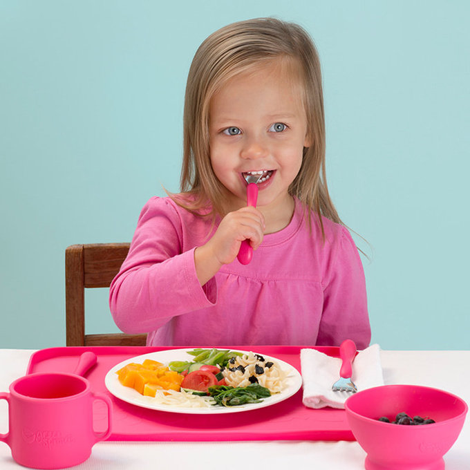 美國 green sprouts 小綠芽 超防滑寶寶學習吃飯矽膠耐熱學習碗_水藍_GS152300-2