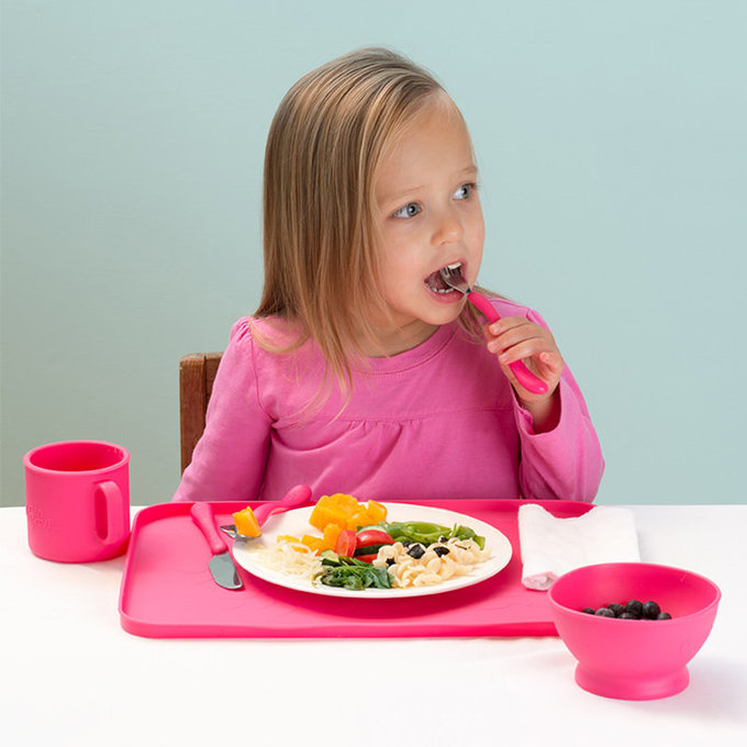 美國 green sprouts 小綠芽 超防滑寶寶學習吃飯矽膠耐熱學習碗_水藍_GS152300-2