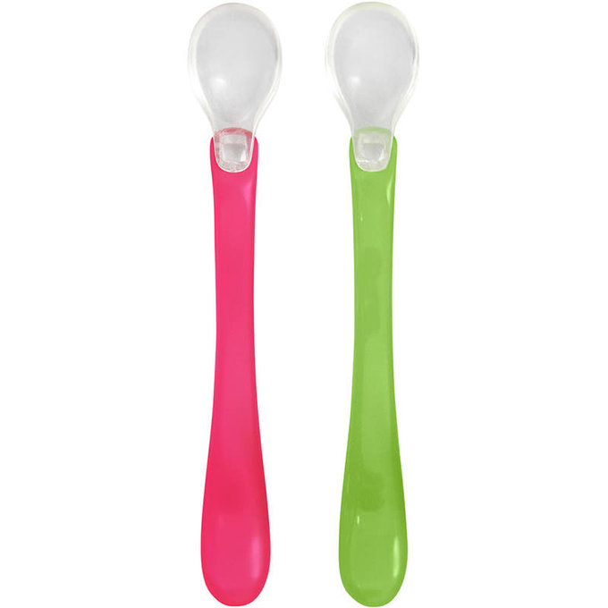 美國 green sprouts 小綠芽 寶寶學習吃飯矽膠防滑副食品湯匙2入組_桃綠色_GS172391-1