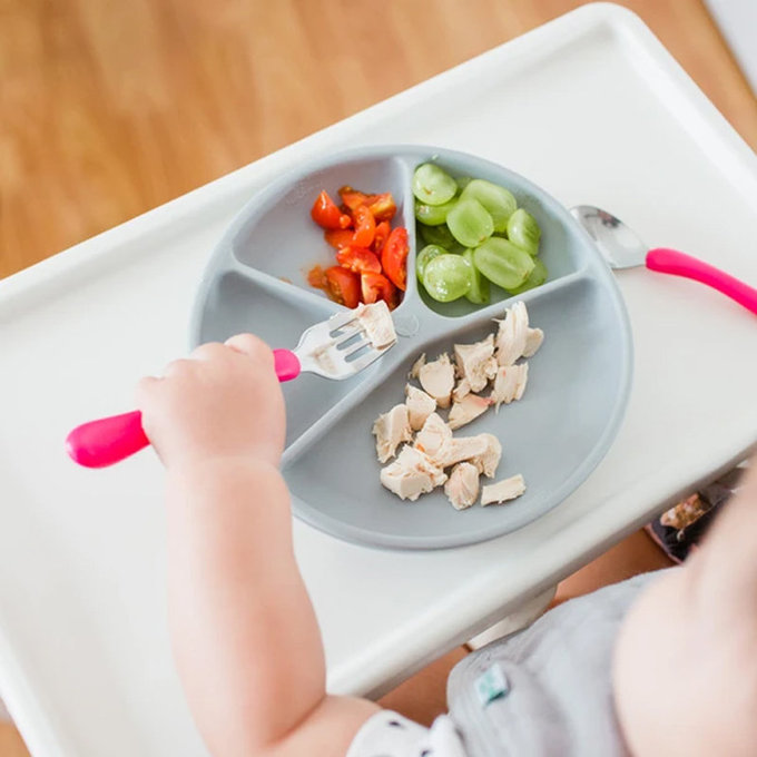 美國 green sprouts 小綠芽 寶寶學習吃飯湯匙叉子3入組_桃紅組_GS175860-1