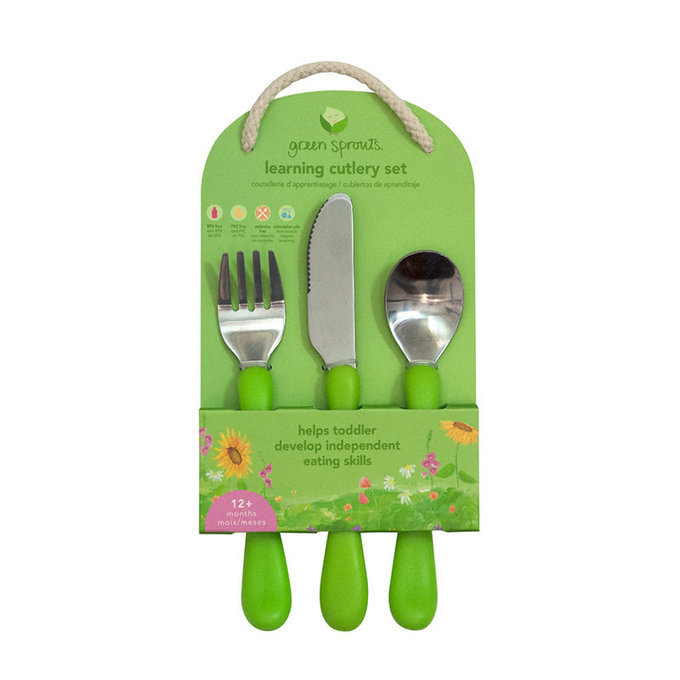 美國 green sprouts 小綠芽 寶寶學習吃飯湯匙叉子3入組_草綠組_GS175860-3