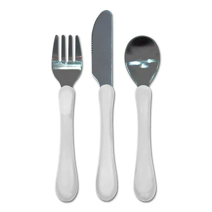 美國 green sprouts 小綠芽 寶寶學習吃飯湯匙叉子3入組_純白組_GS175860-W