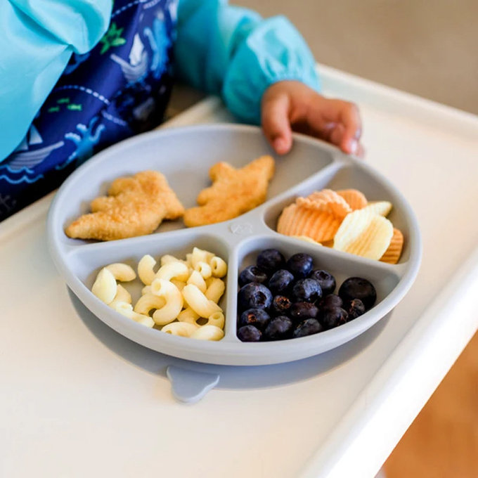 美國 green sprouts 小綠芽 超防滑寶寶吃飯矽膠學習餐盤_桃紅_GS152302-1