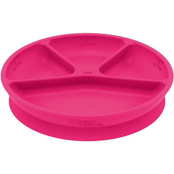 美國 green sprouts 小綠芽 超防滑寶寶吃飯矽膠學習餐盤_桃紅_GS152302-1