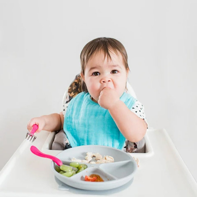 美國 green sprouts 小綠芽 超防滑寶寶吃飯矽膠學習餐盤_桃紅_GS152302-1