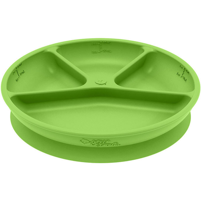 美國 green sprouts 小綠芽 超防滑寶寶學習吃飯矽膠學習餐盤_草綠_GS152302-2