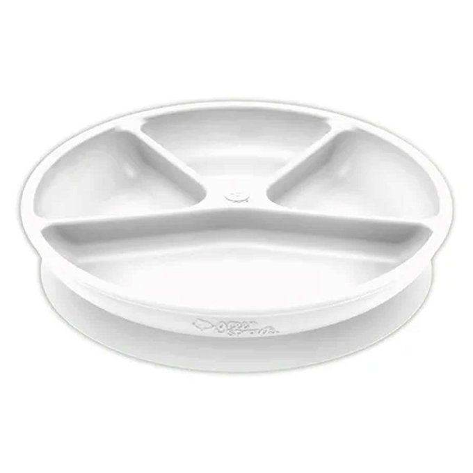 美國 green sprouts 小綠芽 超防滑寶寶學習吃飯矽膠學習餐盤_純白_GS152302-W