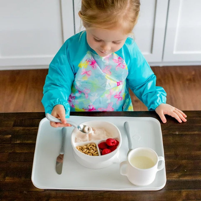 美國 green sprouts 小綠芽 超防滑寶寶學習吃飯矽膠學習餐碗_純白_GS152303-W