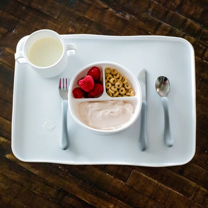 美國 green sprouts 小綠芽 超防滑寶寶學習吃飯矽膠學習餐碗_純白_GS152303-W