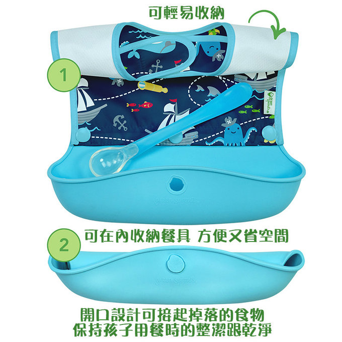 美國 green sprouts 小綠芽 魔鬼氈雙面防水/大開口防食物掉落圍兜三入組_ 小蜜蜂_GS101246-5