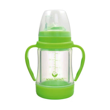 美國 green sprouts 小綠芽 外層防護無毒塑膠/內層玻璃之多用途雙層安全防護奶瓶/水瓶(118ML) _草綠色_GS124900-3-