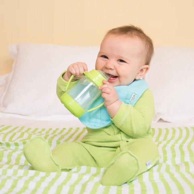 美國 green sprouts 小綠芽 外層防護無毒塑膠/內層玻璃之多用途雙層安全防護奶瓶/水瓶(118ML) _草綠色_GS124900-3