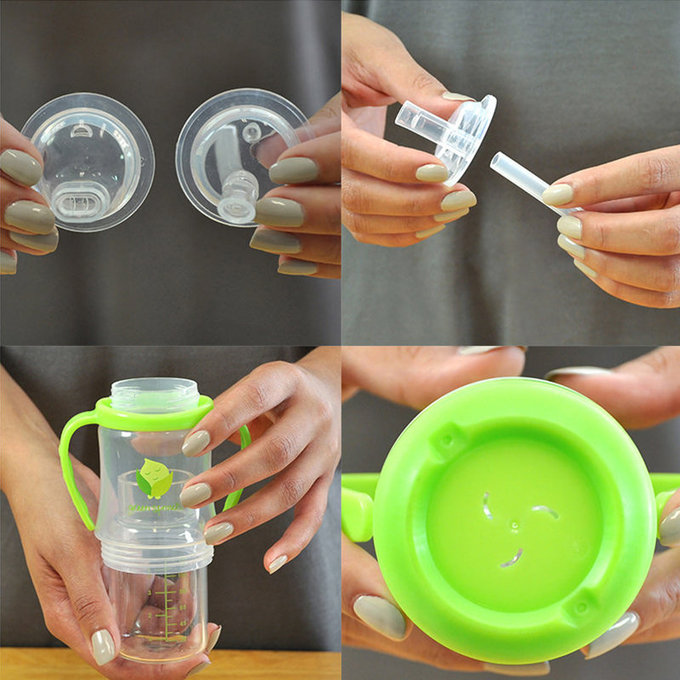 美國 green sprouts 小綠芽 外層防護無毒塑膠/內層玻璃之多用途雙層安全防護奶瓶/水瓶(118ML) _草綠色_GS124900-3