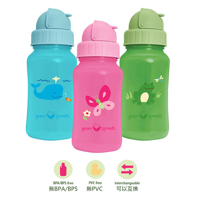 美國 green sprouts 小綠芽 兩用防漏吸管杯/水瓶杯 300ML _草綠色_GS124361-3