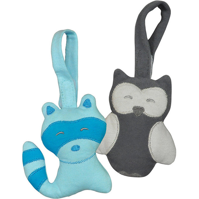 美國 green sprouts 小綠芽 寶寶有機棉玩偶掛飾2入組_藍狐貓頭鷹_GS203090-2