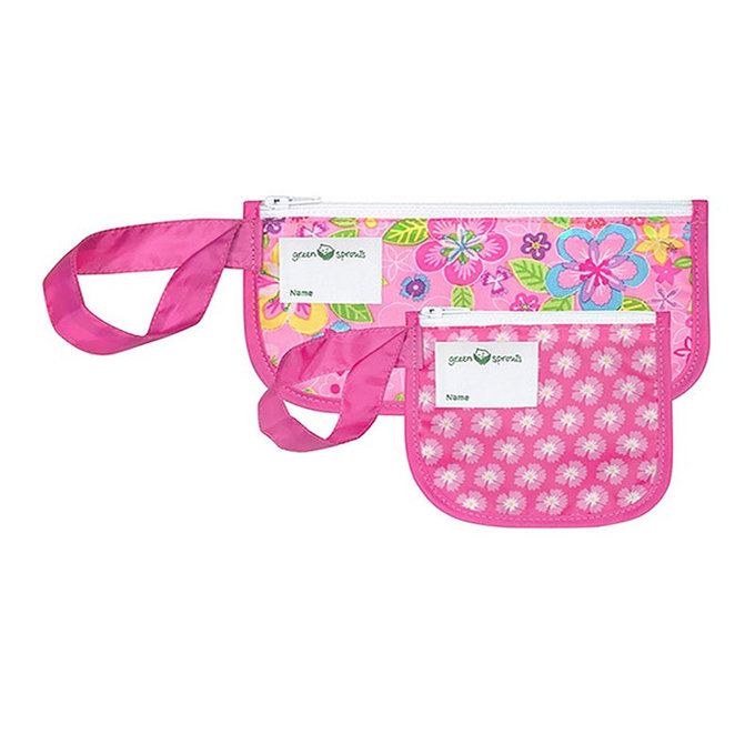 美國 green sprouts 小綠芽 可攜式零食袋、食物袋與小物收納袋(可攜帶固齒器/奶嘴) 兩入組_花朵_GS165371-PF