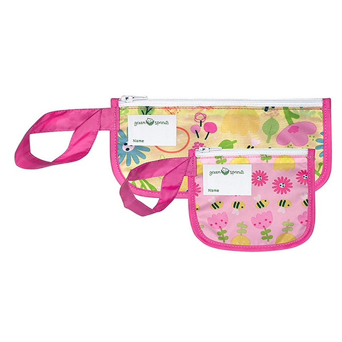 美國 green sprouts 小綠芽 可攜式零食袋、食物袋與小物收納袋(可攜帶固齒器/奶嘴) 兩入組_蜜蜂_GS165371-PB