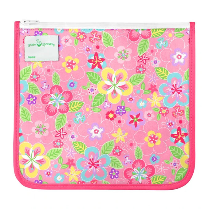 美國 green sprouts 小綠芽 可攜式、具保溫功能食物袋/零食袋與/三明治袋/小物收納袋 (可放三明治/食物/固齒器/奶嘴) 兩入組_粉黃花海_GS165373-PF