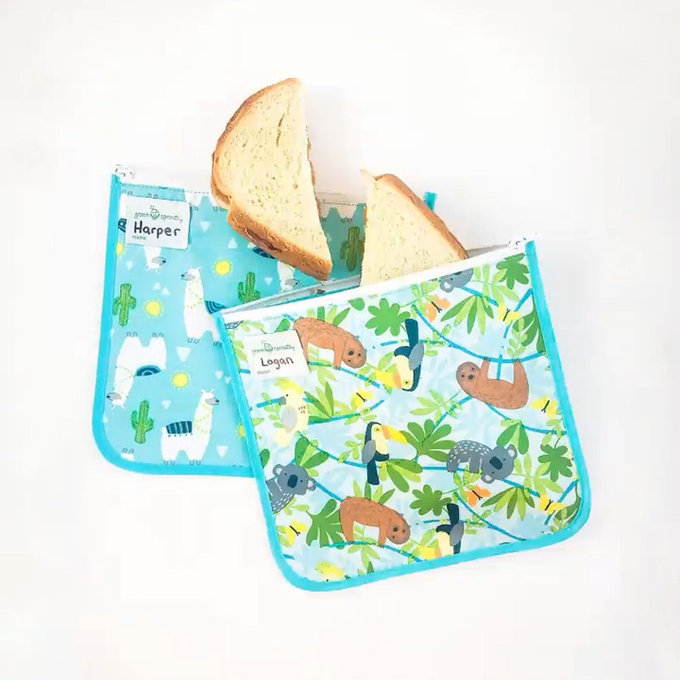 美國 green sprouts 小綠芽具保溫功能 可重複使用 食物袋/零食袋/三明治袋或小物收納袋 2入組_羊駝寶寶_GS165373-AL