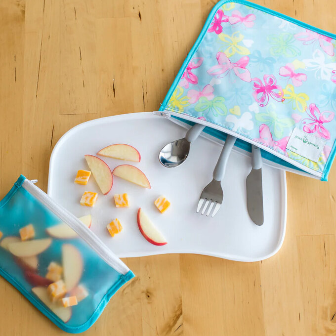 美國 green sprouts 小綠芽可攜式、具保溫功能食物袋/零食袋與/三明治袋/小物收納袋 (可放三明治/食物/固齒器/奶嘴) 兩入組_蝴蝶甜心_GS165373-AB