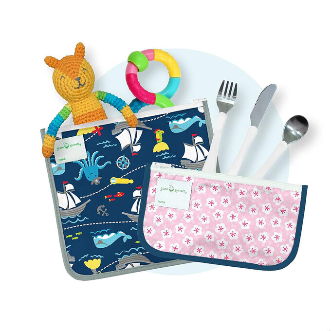 美國 green sprouts 小綠芽可攜式、具保溫功能食物袋/零食袋與/三明治袋/小物收納袋 (可放三明治/食物/固齒器/奶嘴) 兩入組_蝴蝶甜心_GS165373-AB