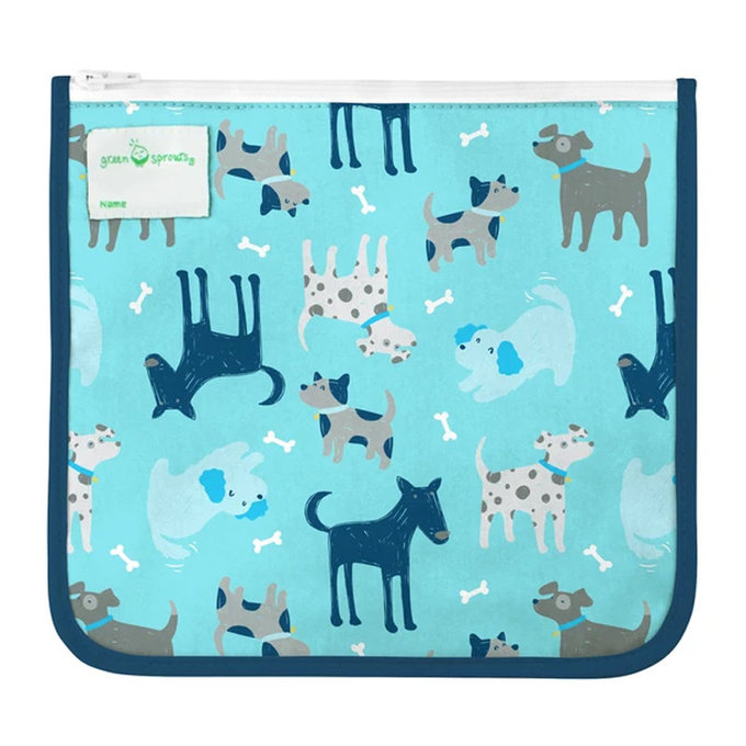 美國 green sprouts 小綠芽 可攜式、具保溫功能食物袋/零食袋與/三明治袋/小物收納袋 (可放三明治/食物/固齒器/奶嘴) 兩入組_汪汪與恐龍_GS165373-AD