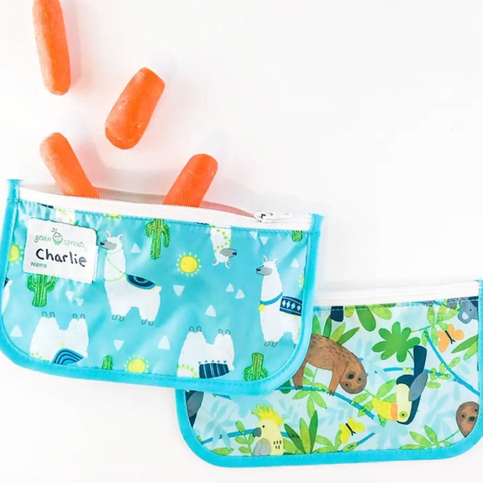 美國 green sprouts 小綠芽可重複使用食物袋、零食袋或小物收納袋(固齒器/奶嘴) 2入組_羊駝寶寶_GS165374-AL