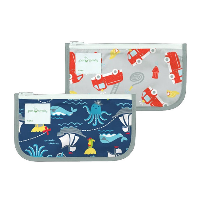 美國 green sprouts 小綠芽可重複使用食物袋、零食袋或小物收納袋(固齒器/奶嘴) 2入組_海上樂園_GS165374-NP