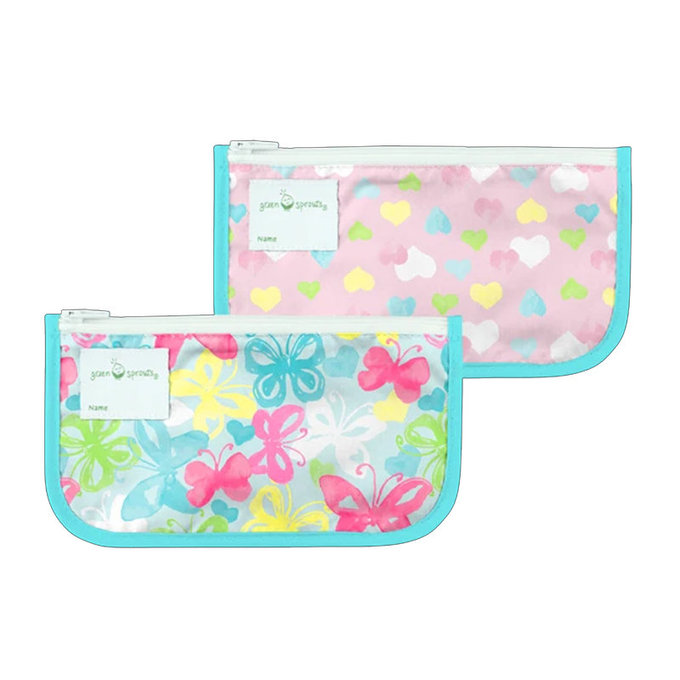 美國 green sprouts 小綠芽可重複使用食物袋、零食袋或小物收納袋(固齒器/奶嘴) 2入組_蝴蝶甜心_GS165374-AB