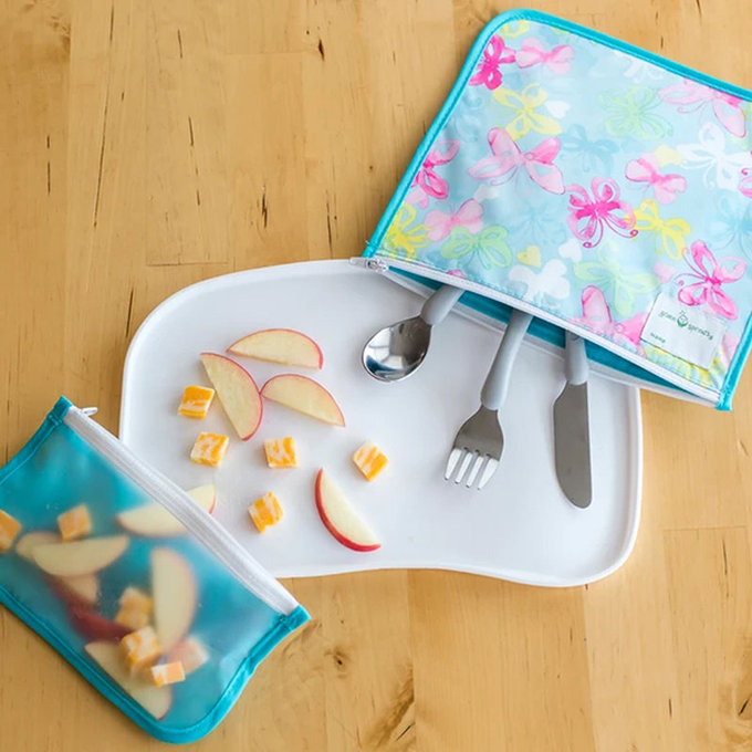 美國 green sprouts 小綠芽可重複使用食物袋、零食袋或小物收納袋(固齒器/奶嘴) 2入組_蝴蝶甜心_GS165374-AB