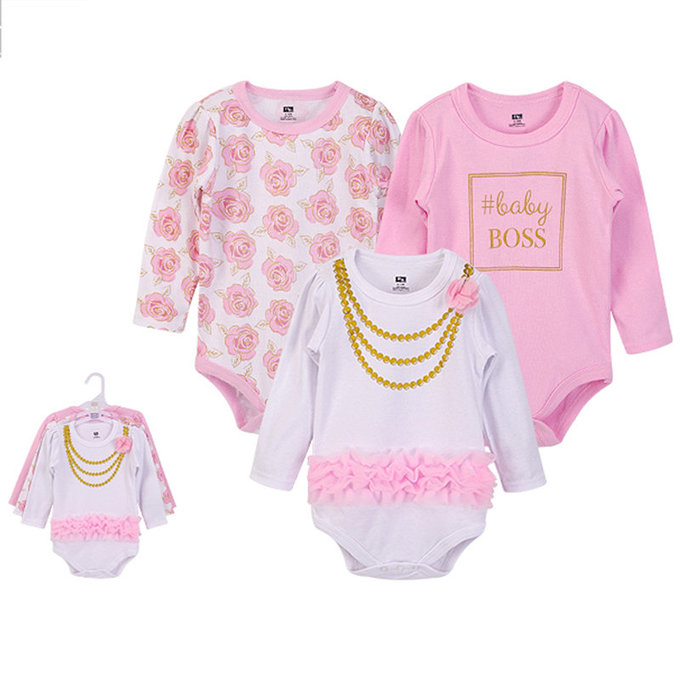 美國 luvable friends 甜蜜寶貝  嬰幼兒100%純棉長袖包屁衣3件組_玫瑰公主(LF00601)