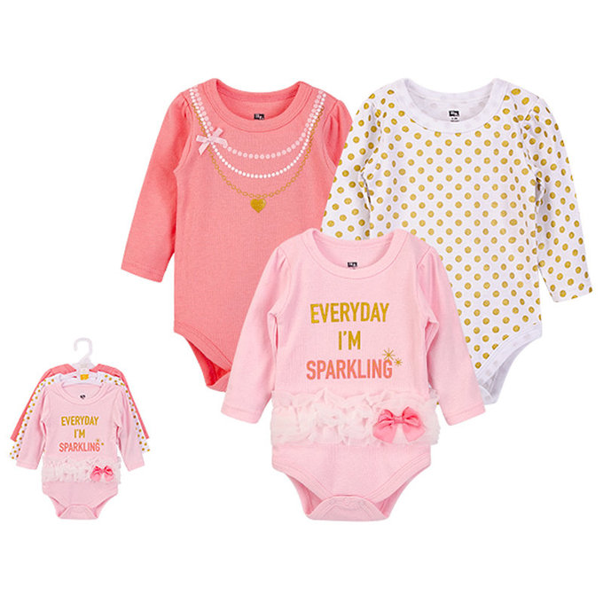 美國 luvable friends 甜蜜寶貝  嬰幼兒100%純棉長袖包屁衣3件組_閃亮寶貝(LF00605)