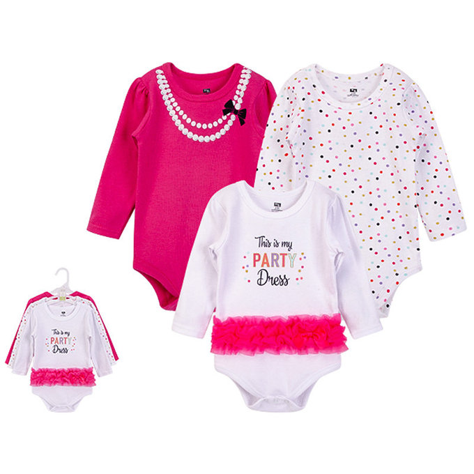 美國 luvable friends 甜蜜寶貝  嬰幼兒100%純棉長袖包屁衣3件組_派對皇后(LF00609)