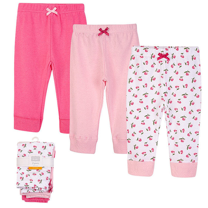 美國 luvable friends 甜蜜寶貝 100%純棉嬰幼兒長褲3件組_鬱金香(LF14355)