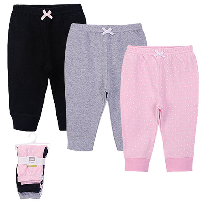 美國 luvable friends 甜蜜寶貝 100%純棉嬰幼兒長褲3件組_粉色點點(LF56946)