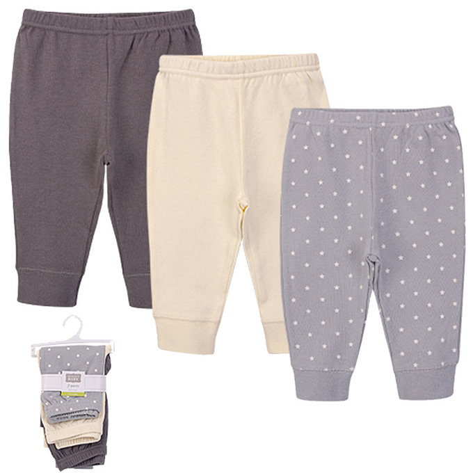 美國 luvable friends 甜蜜寶貝 100%純棉嬰幼兒長褲3件組_灰色圓點(LF56958)