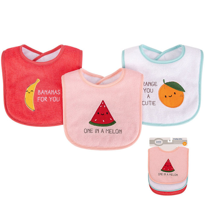 美國 luvable friends 甜蜜寶貝  嬰幼兒雙層吸水口水巾圍兜3入組_水果寶寶(LF01791)