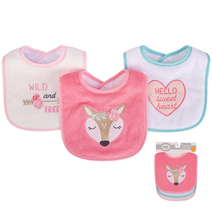 美國 luvable friends 甜蜜寶貝  嬰幼兒雙層吸水口水巾圍兜3入組_優雅小鹿(LF01793)