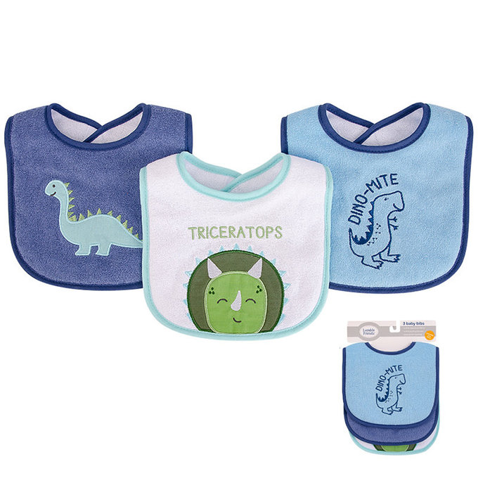 美國 luvable friends 甜蜜寶貝  嬰幼兒雙層吸水口水巾圍兜3入組_藍色暴龍(LF01795)