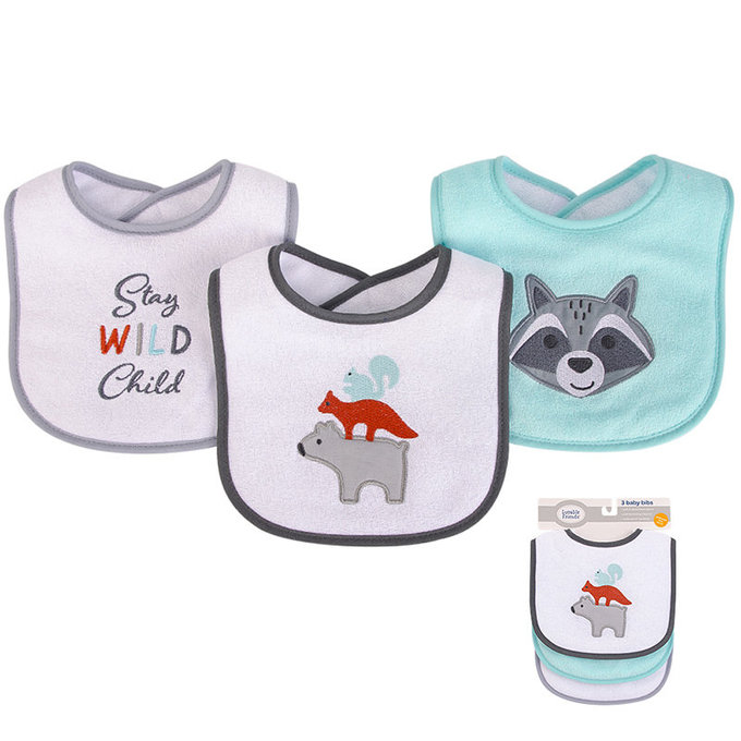 美國 luvable friends 甜蜜寶貝  嬰幼兒雙層吸水口水巾圍兜3入組_小浣熊(LF01796)