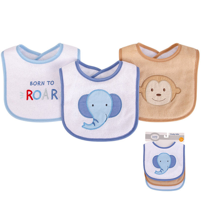 美國 luvable friends 甜蜜寶貝  嬰幼兒雙層吸水口水巾圍兜3入組_象寶寶(LF01797)