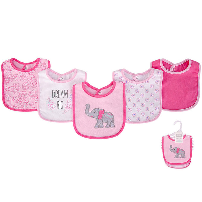 美國 luvable friends 甜蜜寶貝  嬰幼兒口水巾(雙面純棉)圍兜5入組_可愛大象(LF50973)