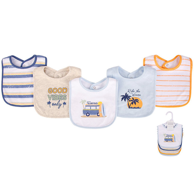 美國 luvable friends 甜蜜寶貝  嬰幼兒吸水口水巾圍兜5入組_沙灘派對(LF17578)