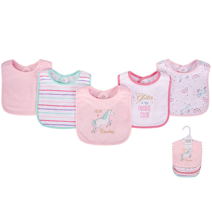 美國 luvable friends 甜蜜寶貝  嬰幼兒吸水口水巾圍兜5入組_獨角獸童話(LF17585)