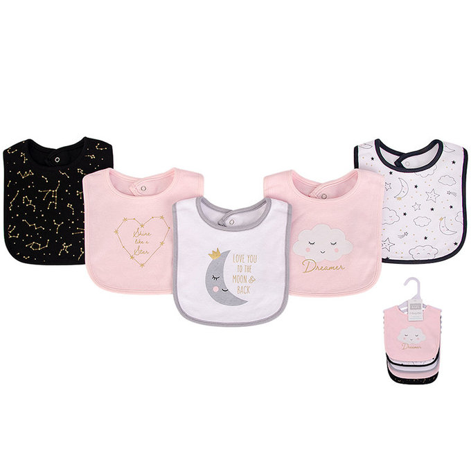 美國 luvable friends 甜蜜寶貝  嬰幼兒吸水口水巾圍兜5入組_月亮仙子(LF17586)