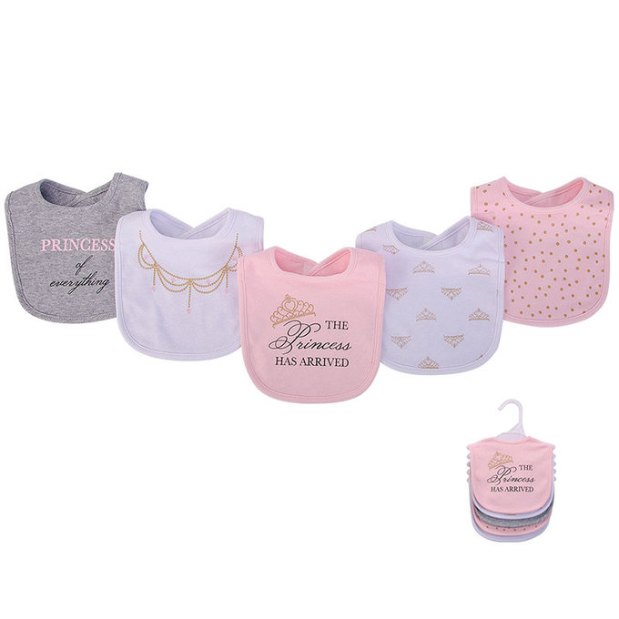 美國 luvable friends 甜蜜寶貝  嬰幼兒吸水口水巾圍兜5入組_金色王冠(LF75519)