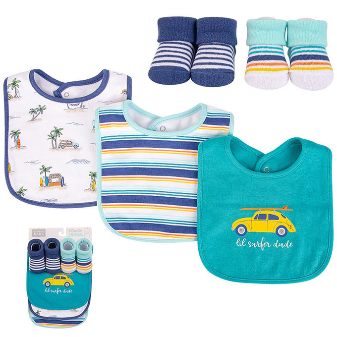 美國 luvable friends 甜蜜寶貝  嬰幼兒吸水口水巾圍兜與短襪組_衝浪季(LF17600)