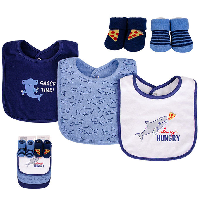 美國 luvable friends 甜蜜寶貝  嬰幼兒吸水口水巾圍兜與短襪組_鯊魚先生(LF17602)