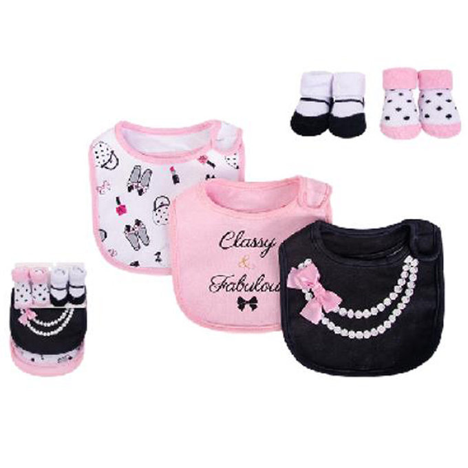 美國 luvable friends 甜蜜寶貝  嬰幼兒吸水口水巾圍兜與短襪組_小名媛(LF75507)